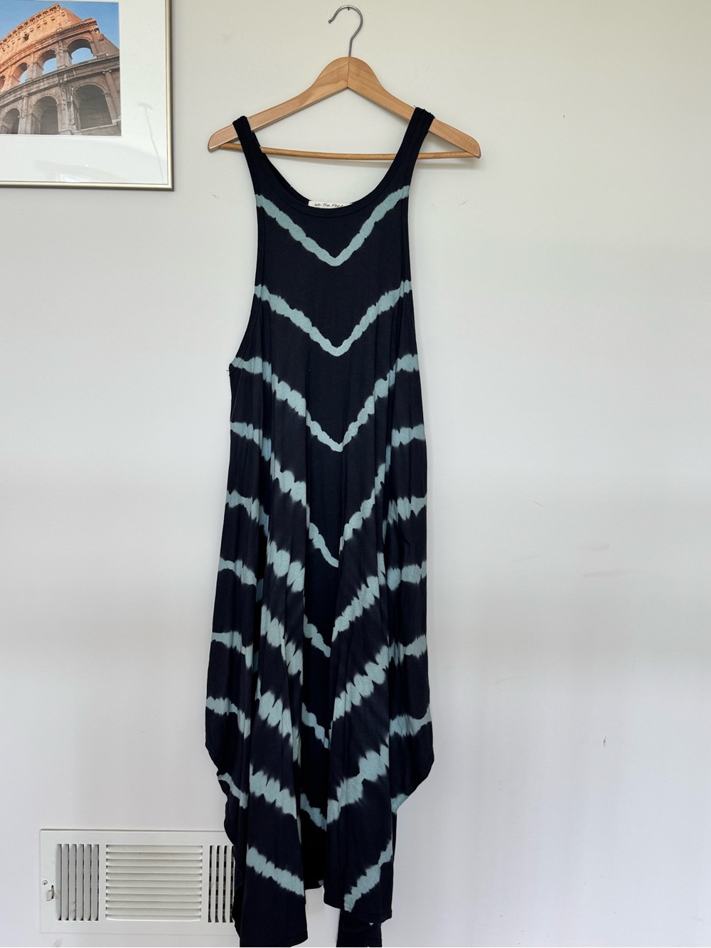 We The Free Black & Light Blue Chevron Tie-Dye Asymmetrical Maxi Dress